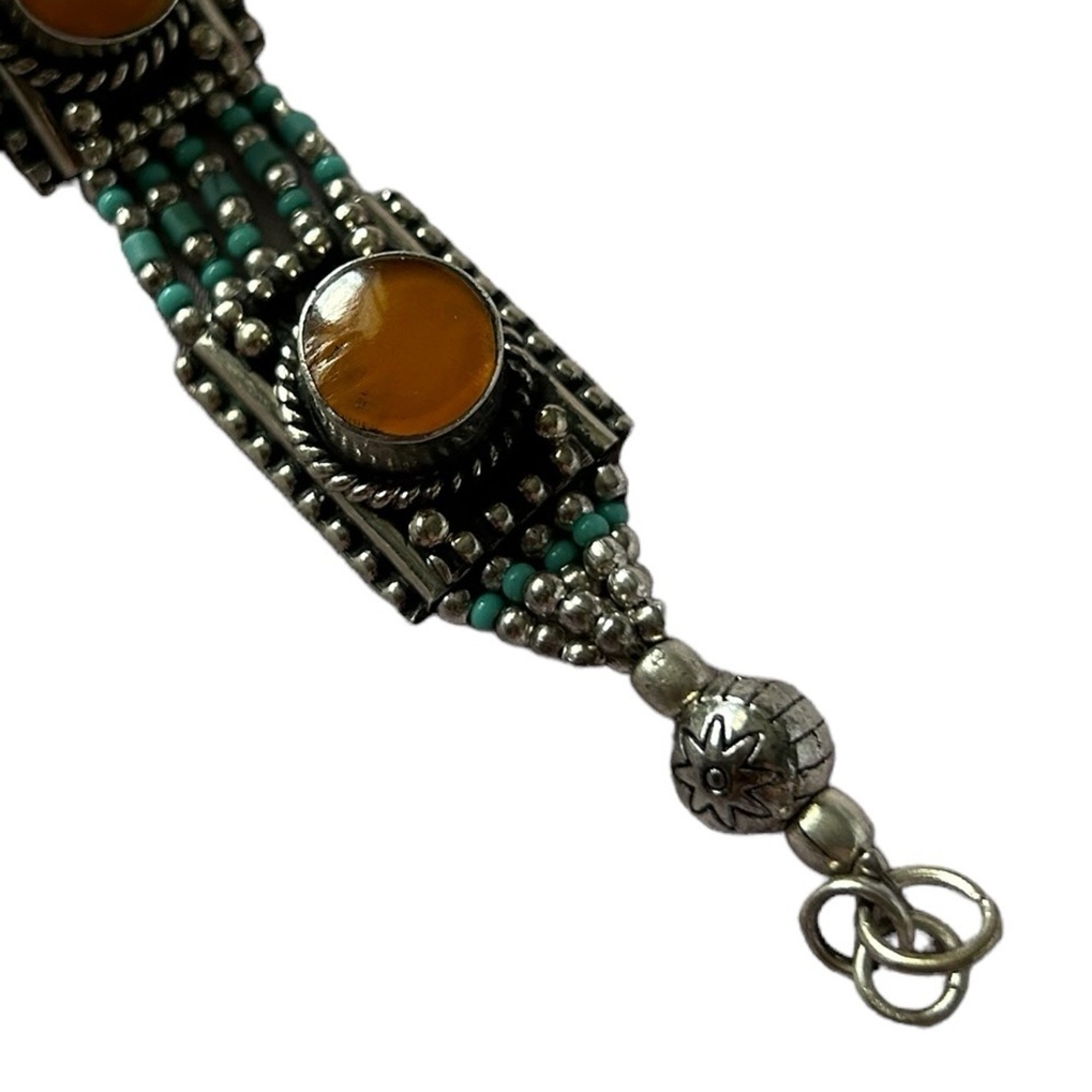 NEW Handmade Tibetan Silver with Genuine Coral & Turquoise Bracelet. - Picture 3 of 9